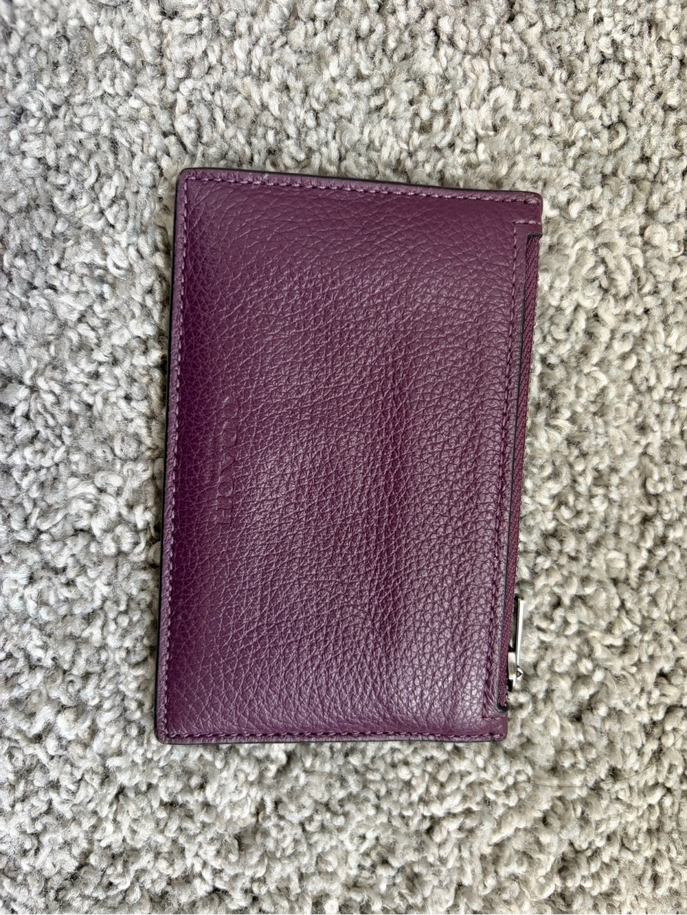Coach Plum Purple Pebbled Leather Zip Card Holder